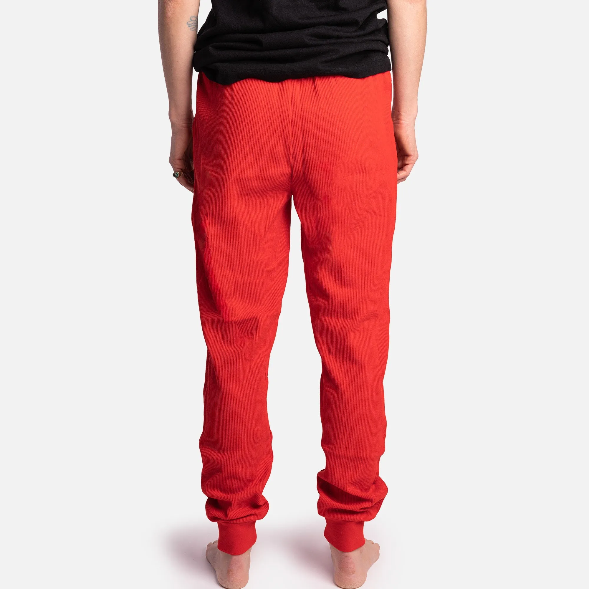 👯‍♂️ Matching Human Thermal Pajama Joggers – Red Ribbed Cotton Loungewear