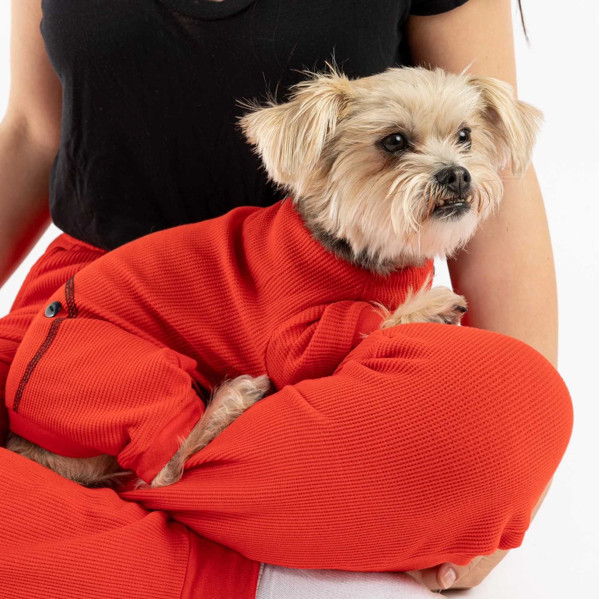 👯‍♂️ Matching Human Thermal Pajama Joggers – Red Ribbed Cotton Loungewear