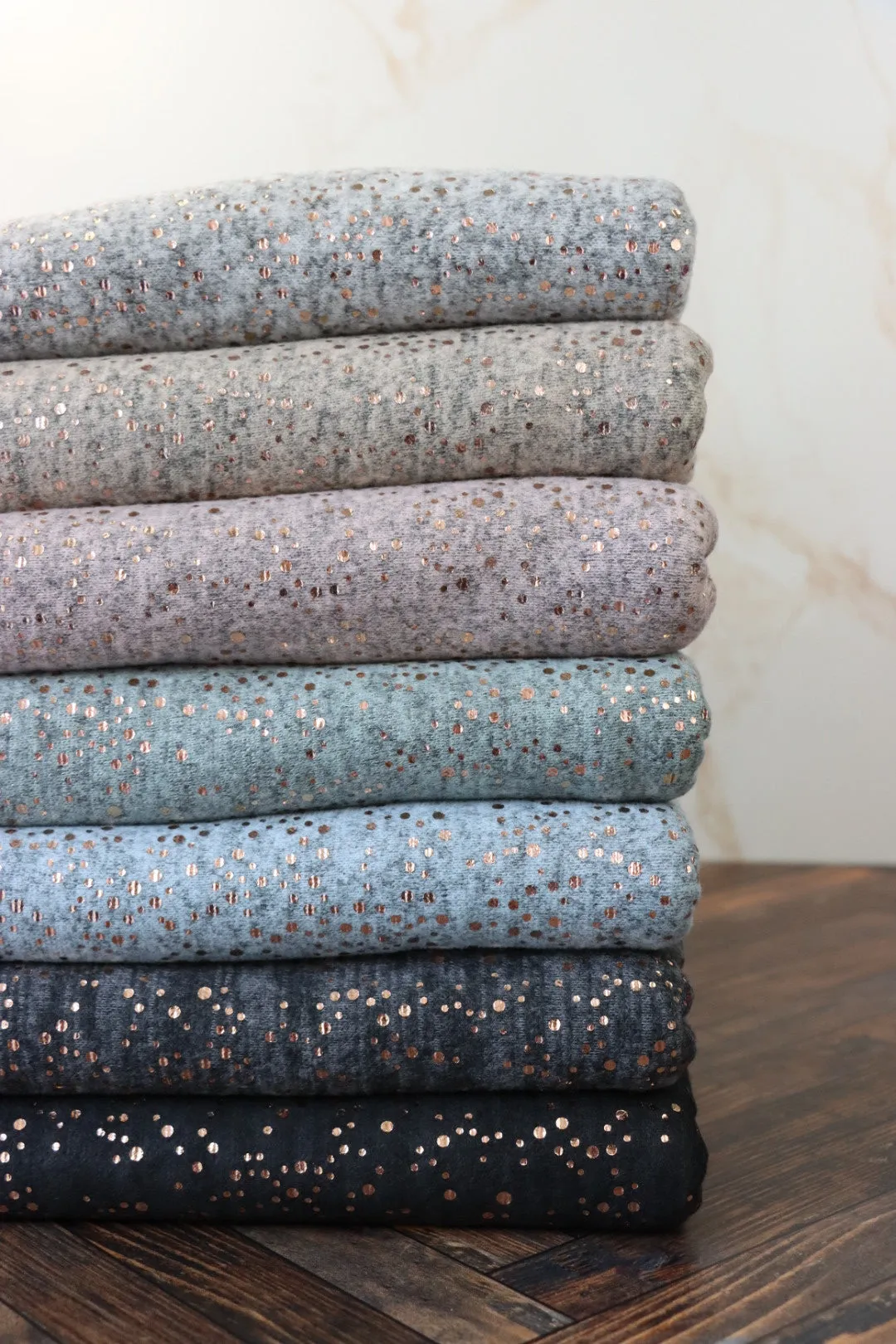 3YD PRECUT; Dusty Sage & Rose Gold Flecks Marl Brushed Sweater Knit
