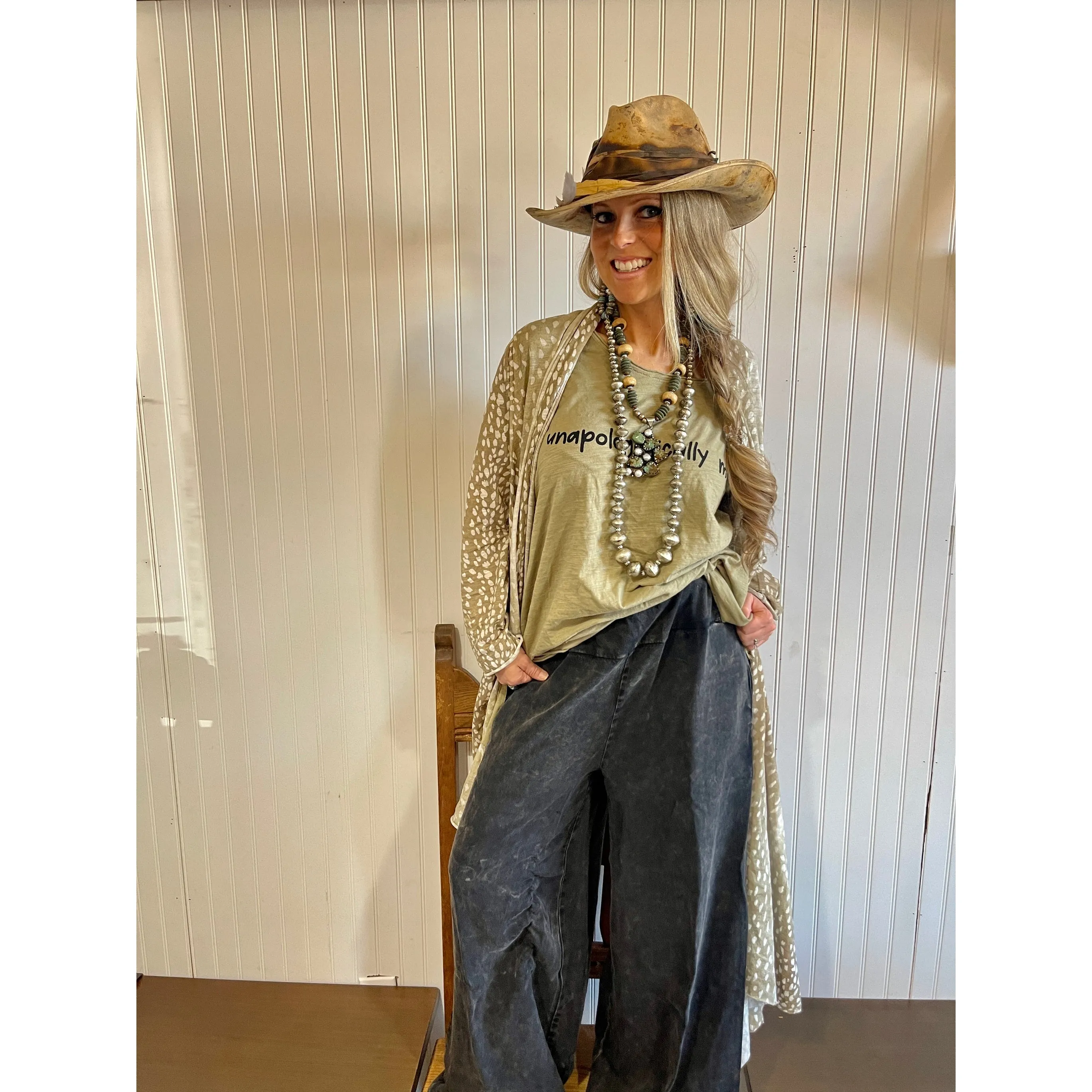 57247   Tulane Distressed Black Flowy Gypsy Pants by A Rare Bird