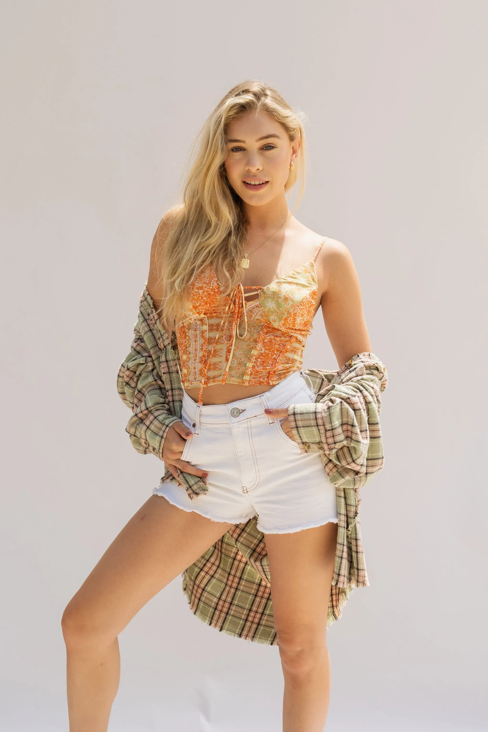 A-Line Ecru Denim Shorts by BDG