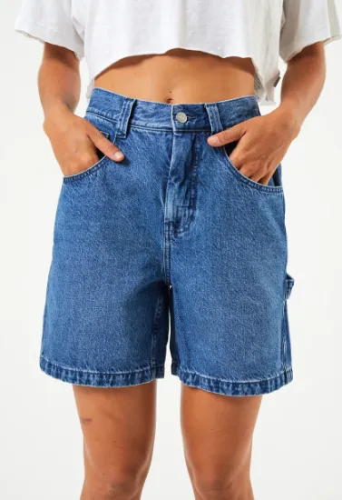 Afends Emilie  Hemp Denim Carpenter Shorts  Authentic Blue