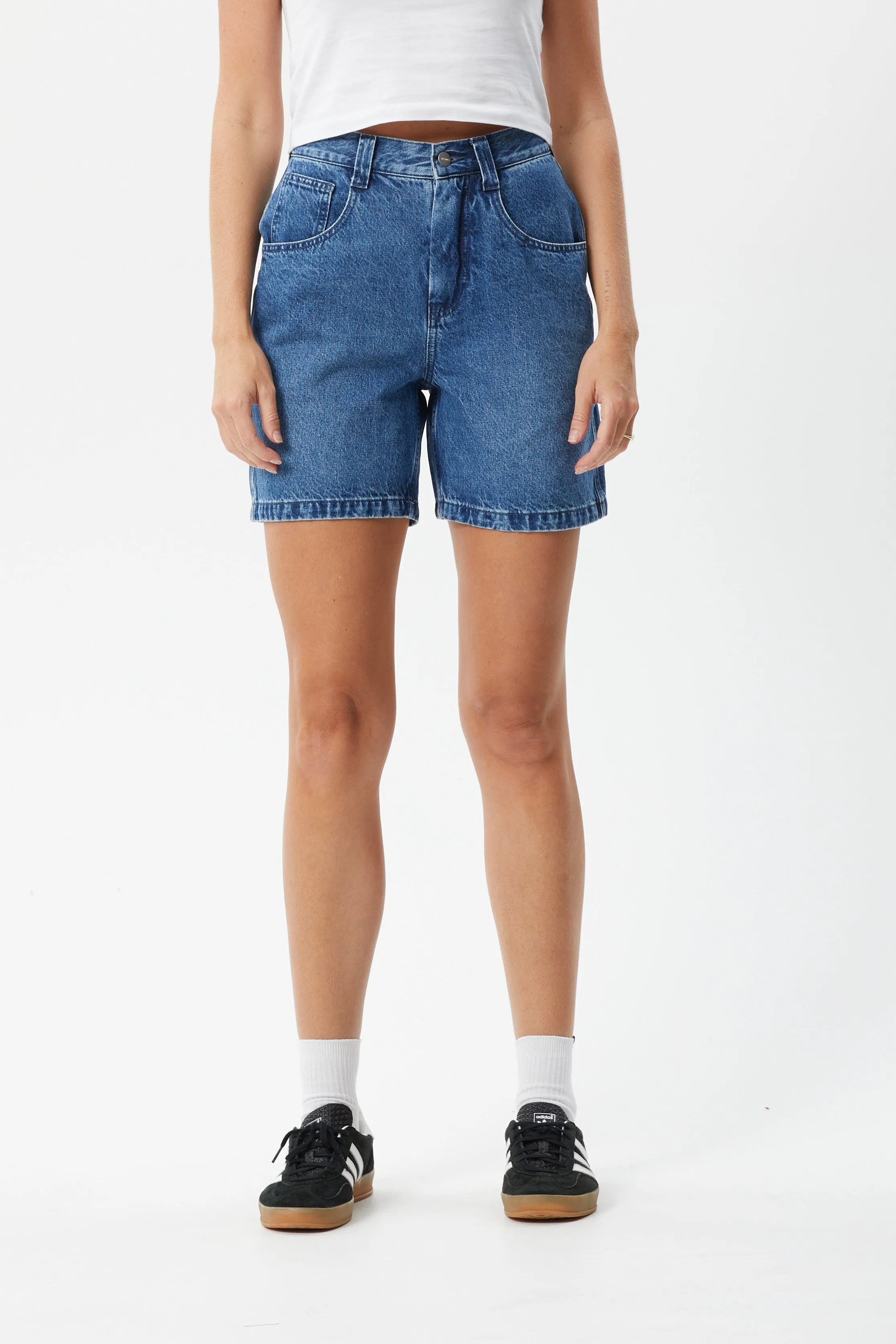 Afends Emilie  Hemp Denim Carpenter Shorts  Authentic Blue