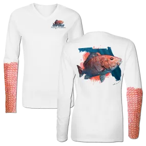 American Red Snapper - Ladies Long Sleeve V-Neck Performance Shirt