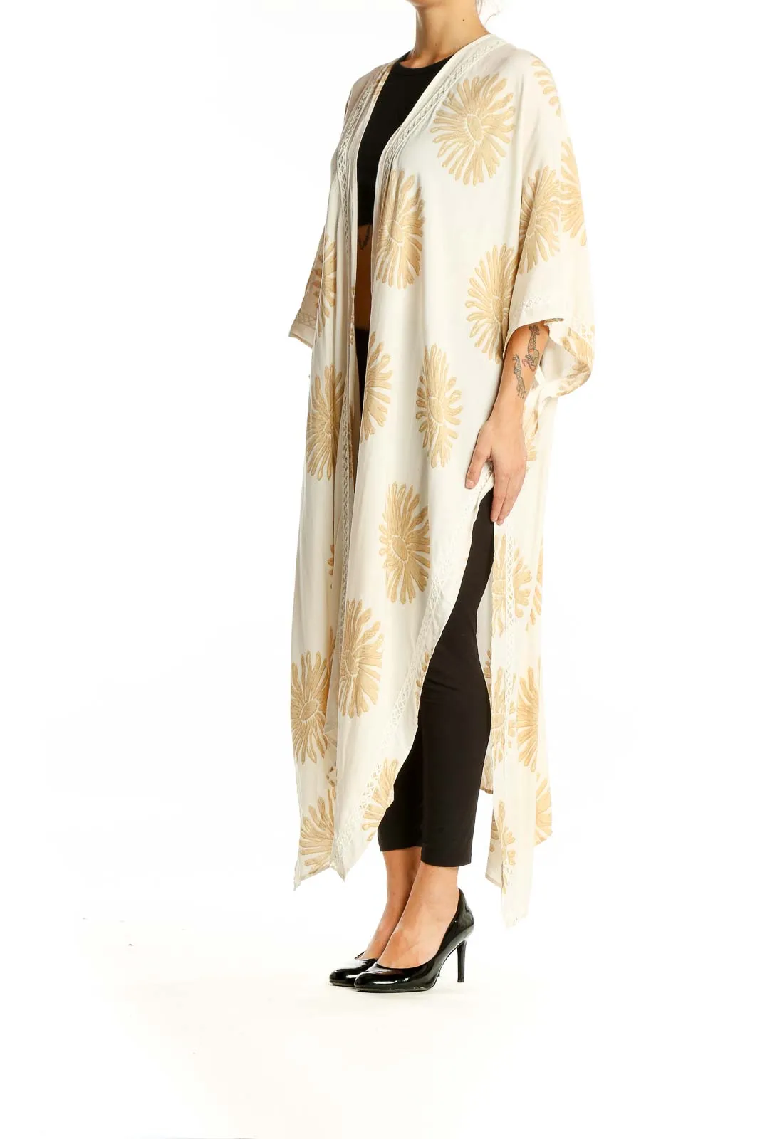 Beige Black Solid Shrug