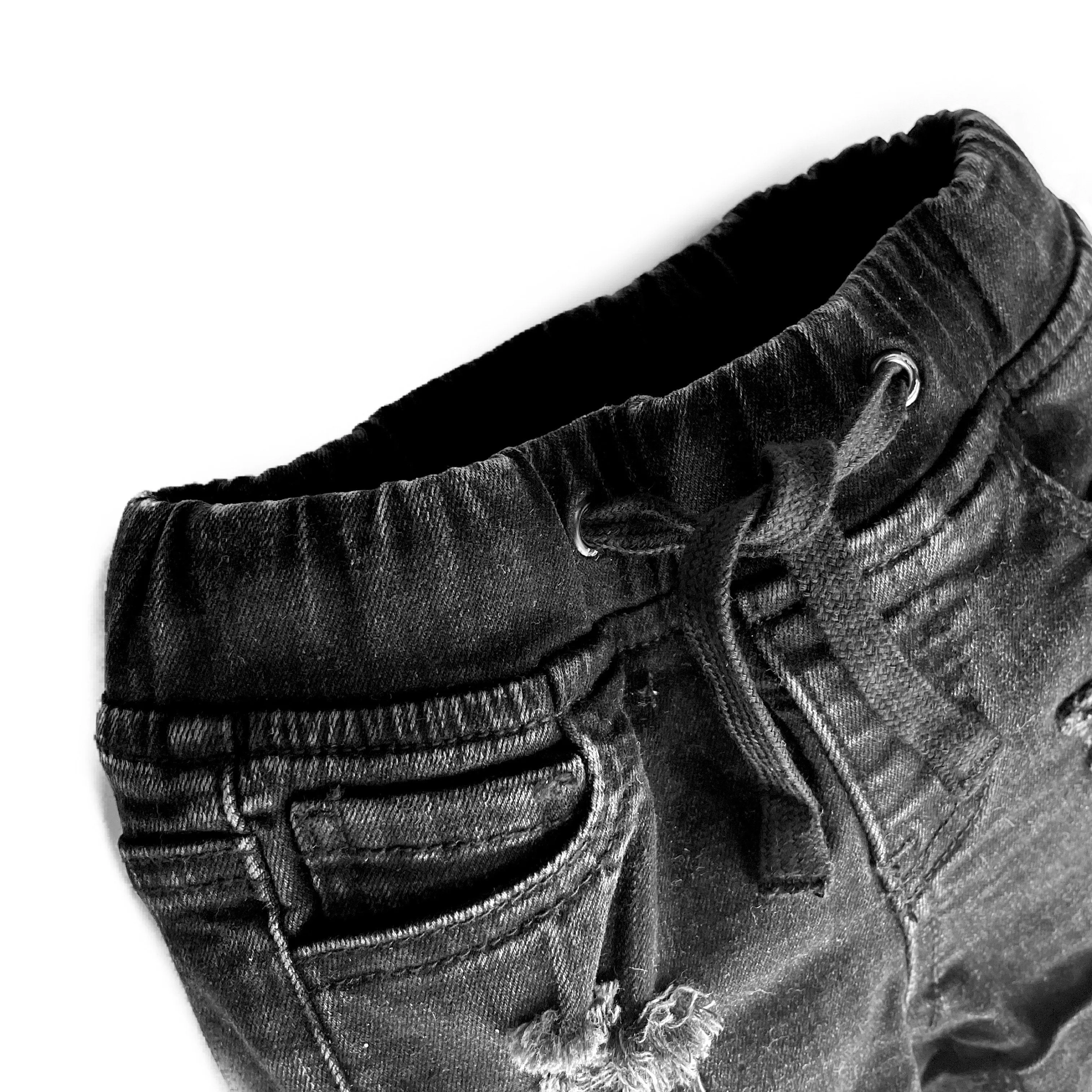 Black denim shorts