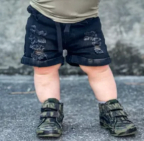 Black denim shorts