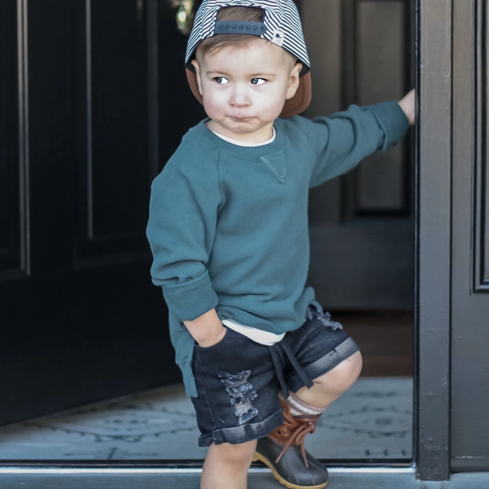 Black denim shorts