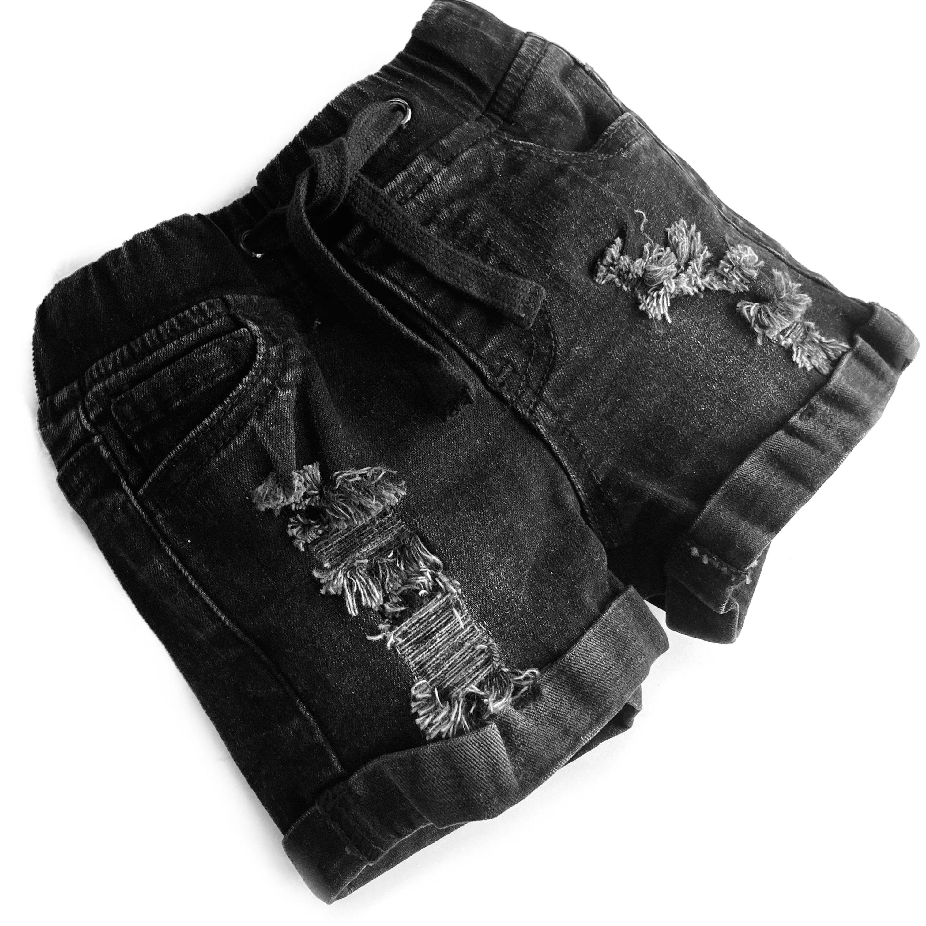 Black denim shorts