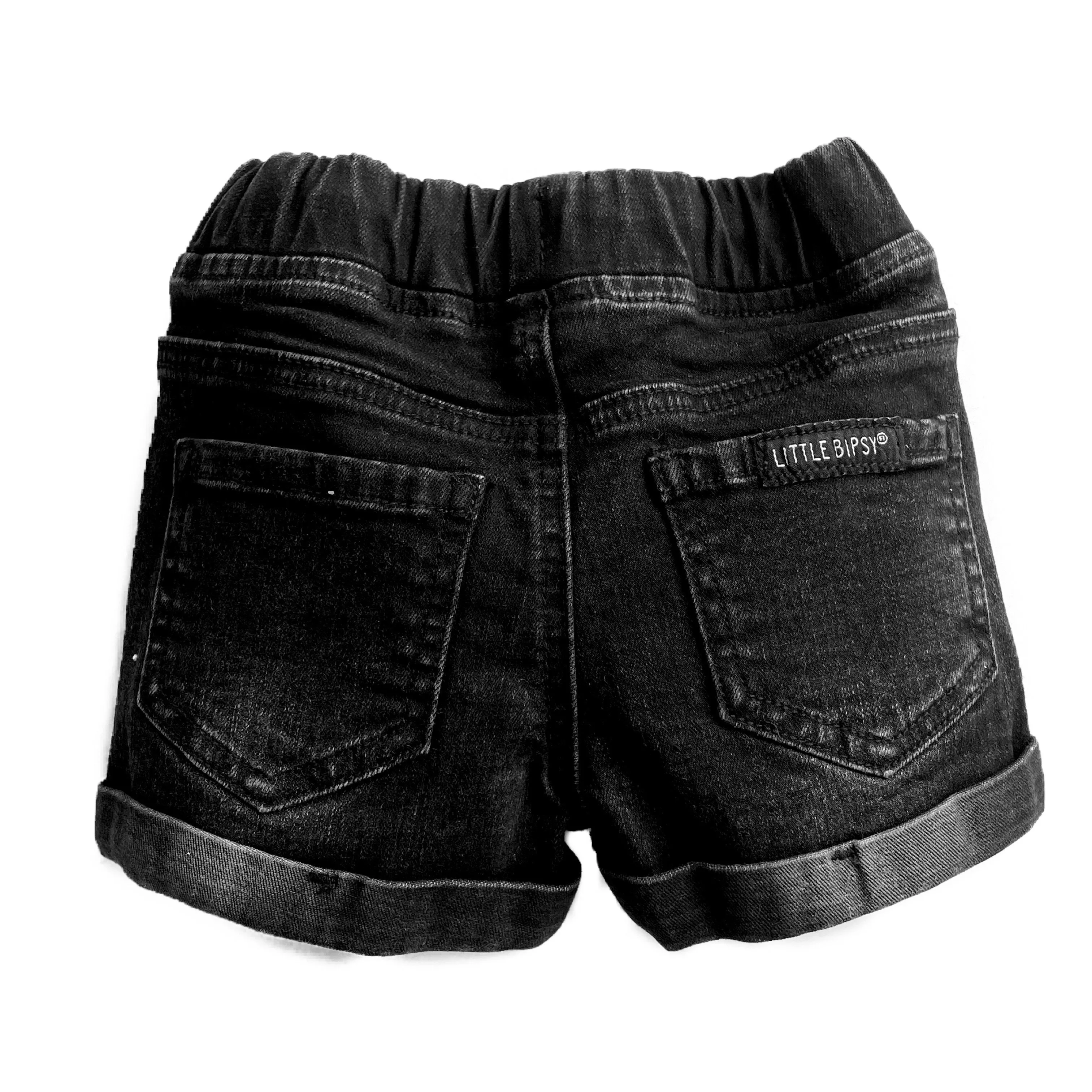 Black denim shorts