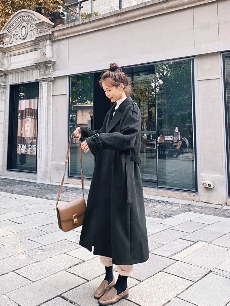 British Style Woolen Loose Mid-Length Women's Coat