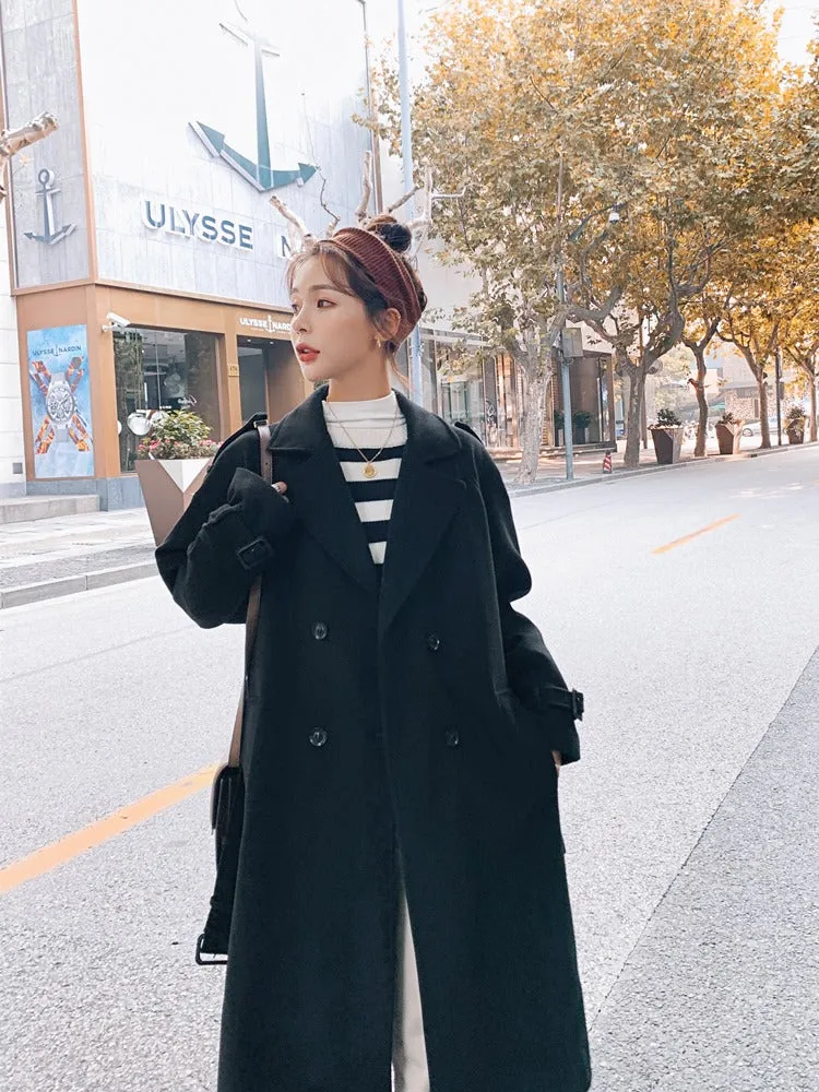 British Style Woolen Loose Mid-Length Women's Coat