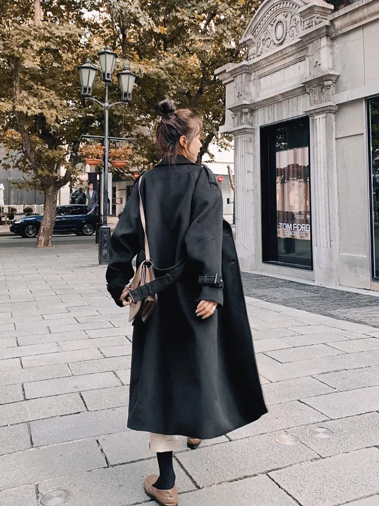 British Style Woolen Loose Mid-Length Women's Coat