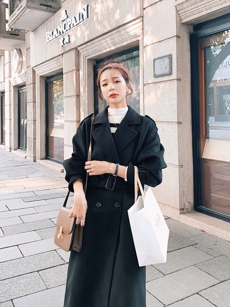 British Style Woolen Loose Mid-Length Women's Coat