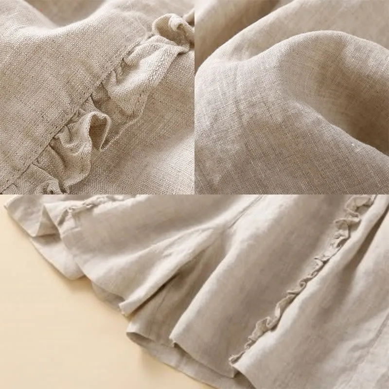 Buddha Stones Fungus Edge Design Drawstring Cotton Linen Women's Shorts With Pockets