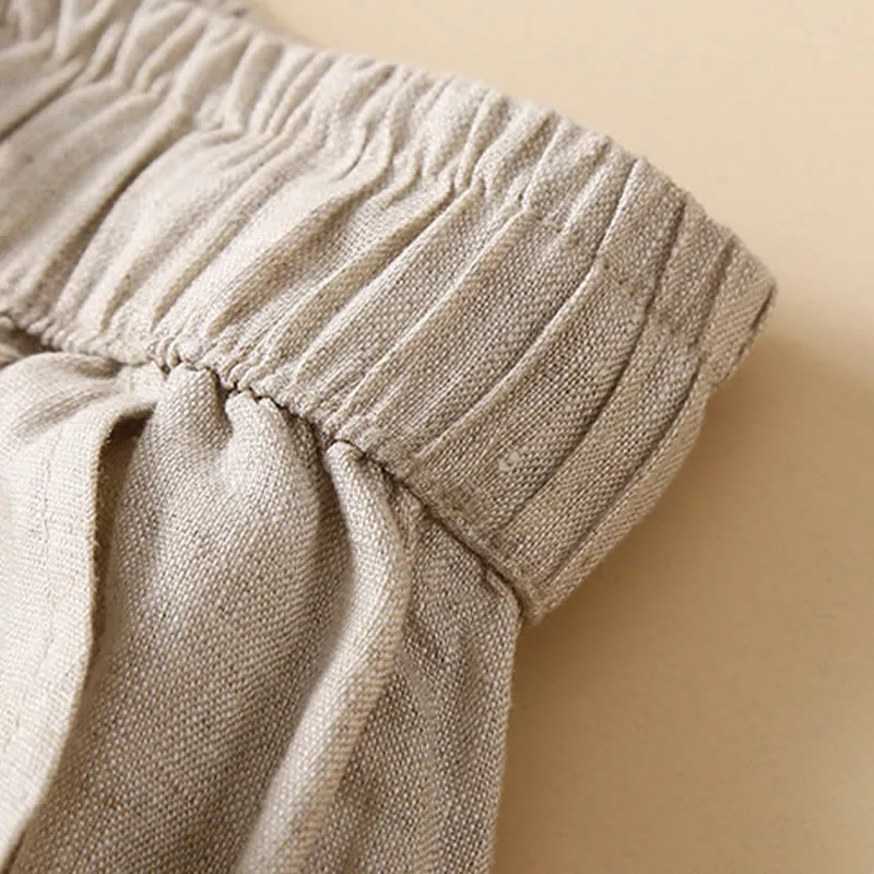 Buddha Stones Fungus Edge Design Drawstring Cotton Linen Women's Shorts With Pockets