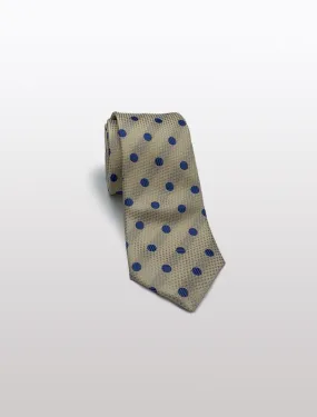 Champagne with Blue Polka Dot Patterned Microfiber Tie