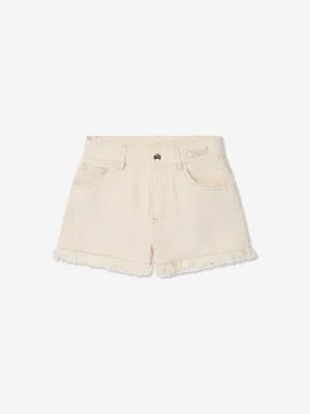Chloé Girls Organic Cotton Denim Shorts in Ivory
