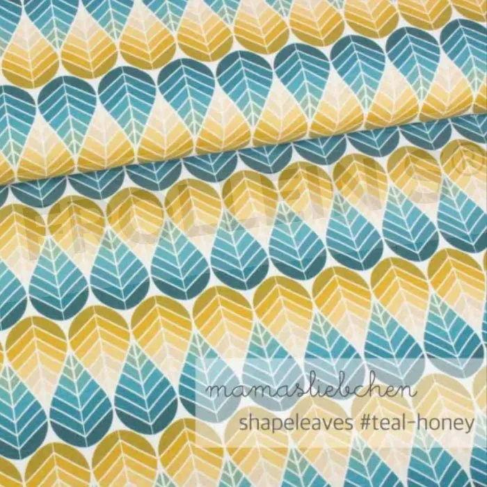Cotton Jersey - Shapeleaves - Teal-Honey