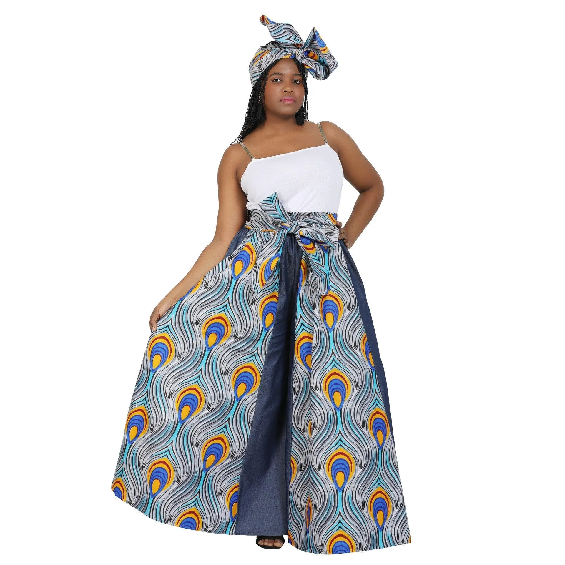 Denim   Ankara Panel Palazzo Pants 19065