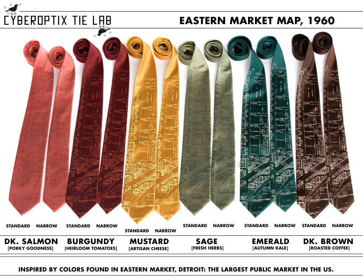 Detroit Map Necktie, Historic Eastern Market Tie