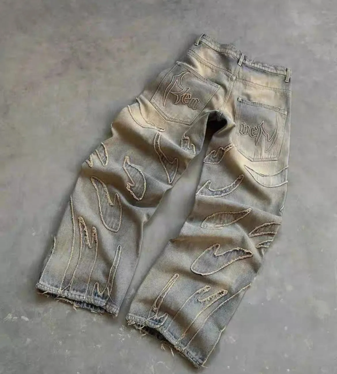 Distressed Flame Pattern Denim Jeans( Baggy Jeans)