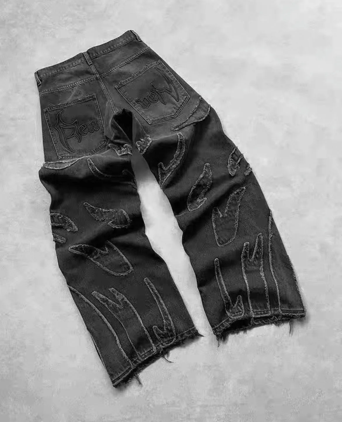 Distressed Flame Pattern Denim Jeans( Baggy Jeans)