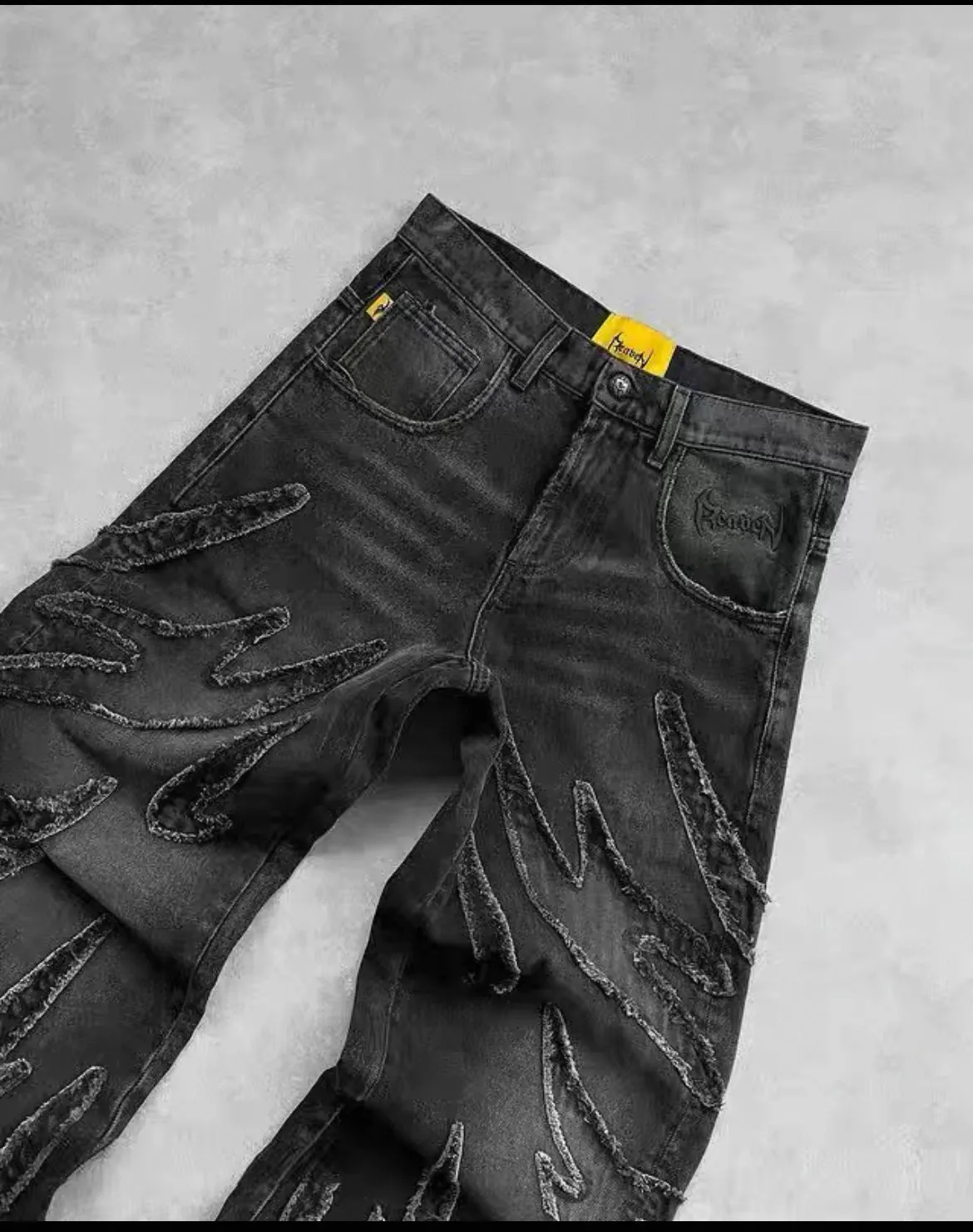 Distressed Flame Pattern Denim Jeans( Baggy Jeans)