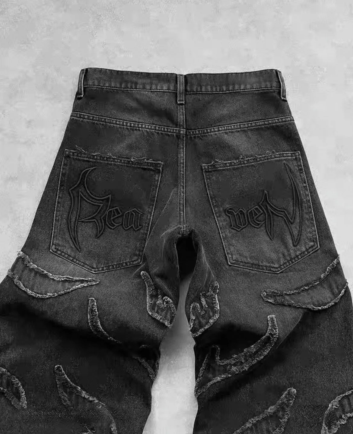 Distressed Flame Pattern Denim Jeans( Baggy Jeans)