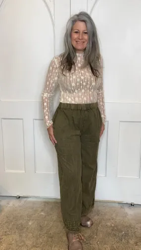 Elastic Waist Pants in Moss Green #216