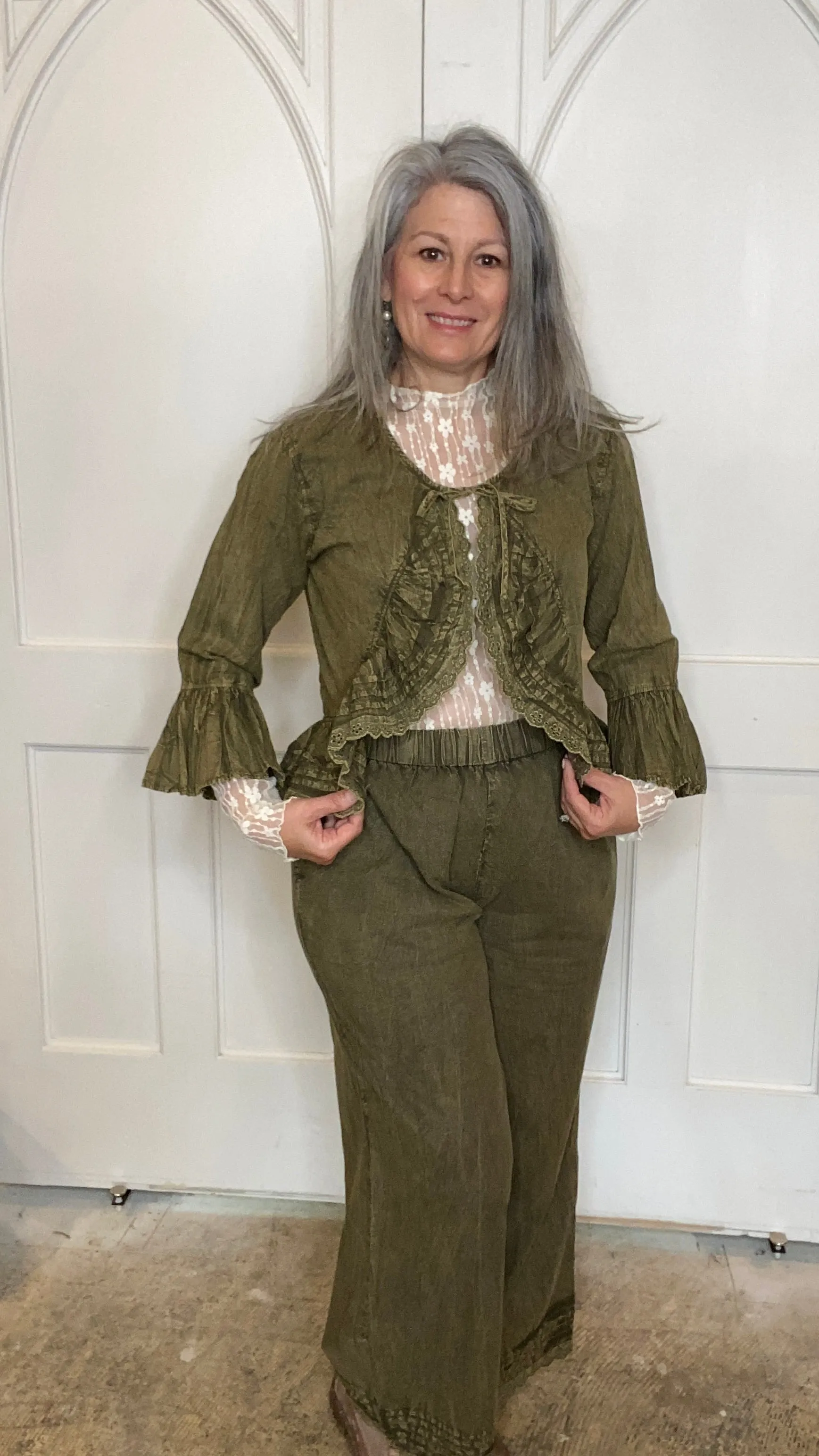 Elastic Waist Pants in Moss Green #216