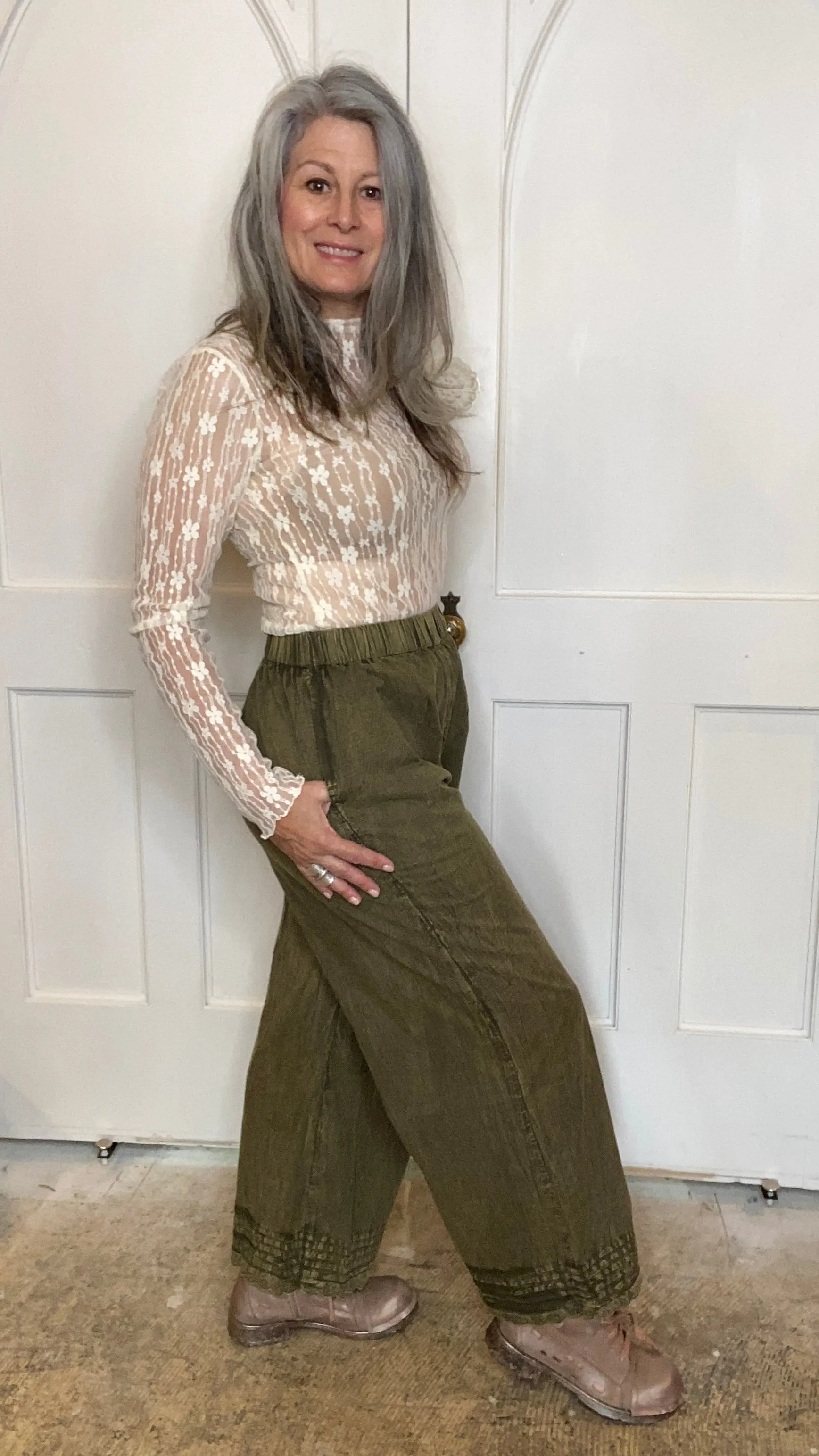 Elastic Waist Pants in Moss Green #216