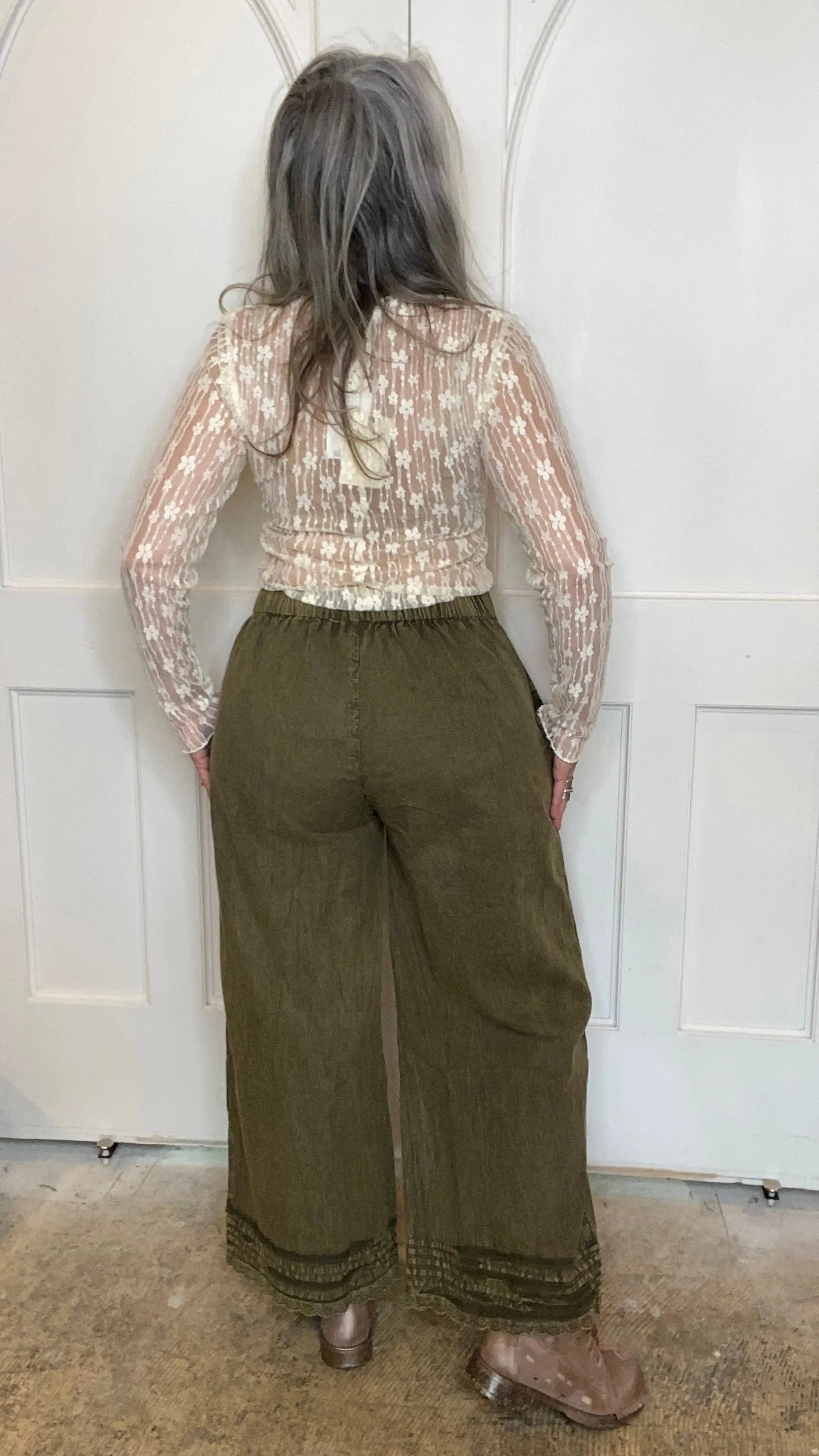 Elastic Waist Pants in Moss Green #216