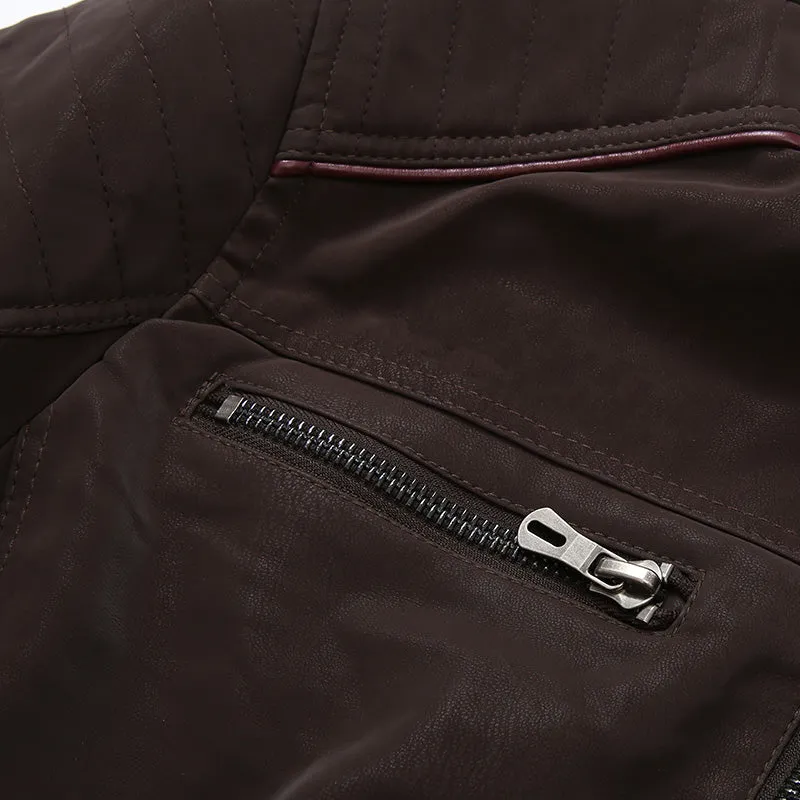 Fashion Winter Leather Jacket Men Stand Collar Motorcycle Washed Retro Velour Leather Jacket European Size Mens Coats