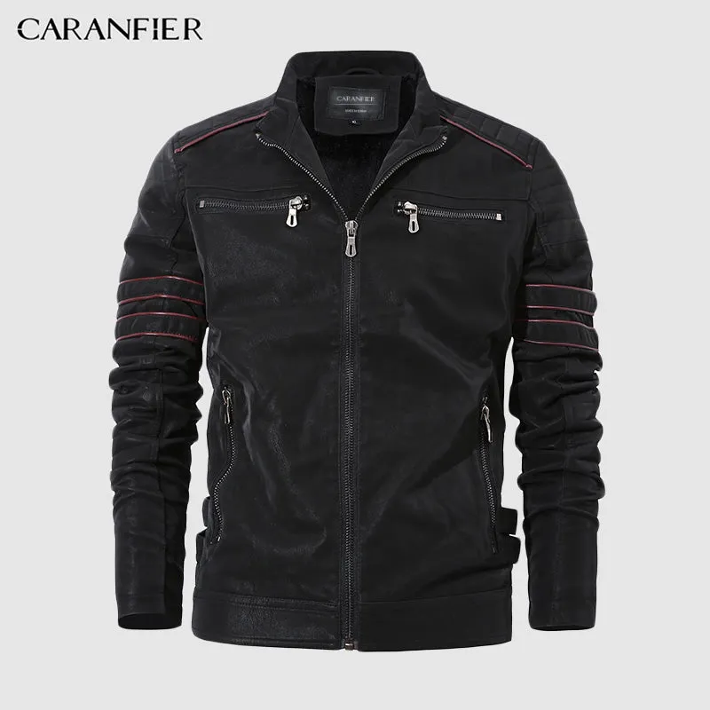 Fashion Winter Leather Jacket Men Stand Collar Motorcycle Washed Retro Velour Leather Jacket European Size Mens Coats