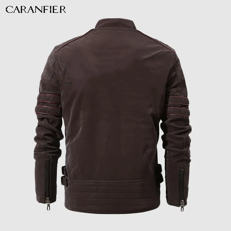 Fashion Winter Leather Jacket Men Stand Collar Motorcycle Washed Retro Velour Leather Jacket European Size Mens Coats