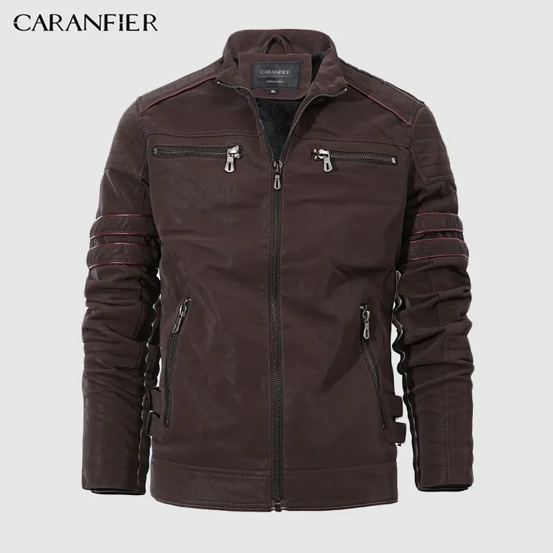 Fashion Winter Leather Jacket Men Stand Collar Motorcycle Washed Retro Velour Leather Jacket European Size Mens Coats