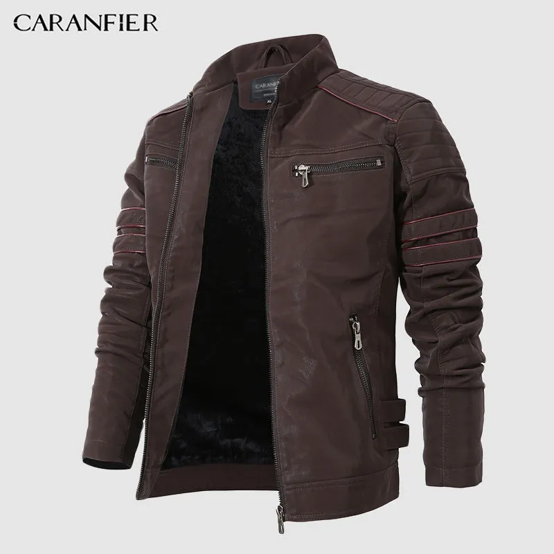 Fashion Winter Leather Jacket Men Stand Collar Motorcycle Washed Retro Velour Leather Jacket European Size Mens Coats