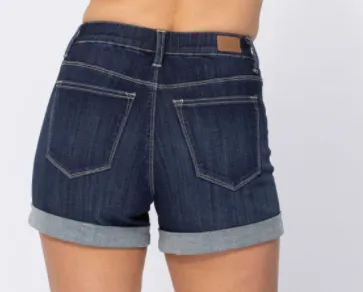FINAL SALE Judy Blue Hi Waisted Pull On Shorts Dark Wash