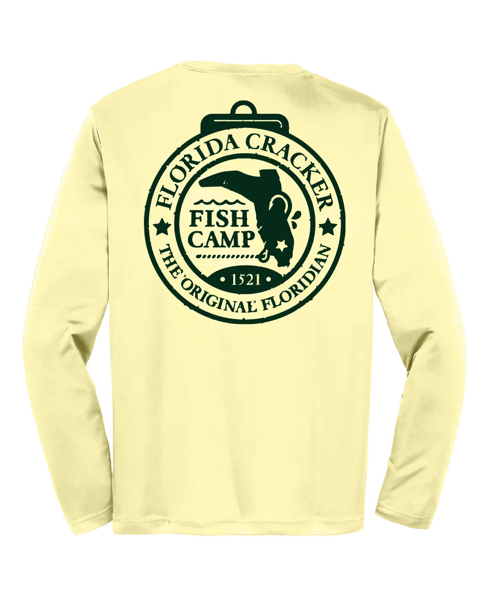 FISH CAMP BADGE YELLOW LADIES V-NECK MICRO