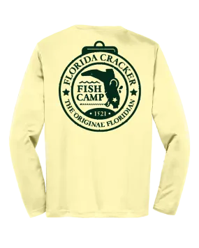 FISH CAMP BADGE YELLOW LADIES V-NECK MICRO