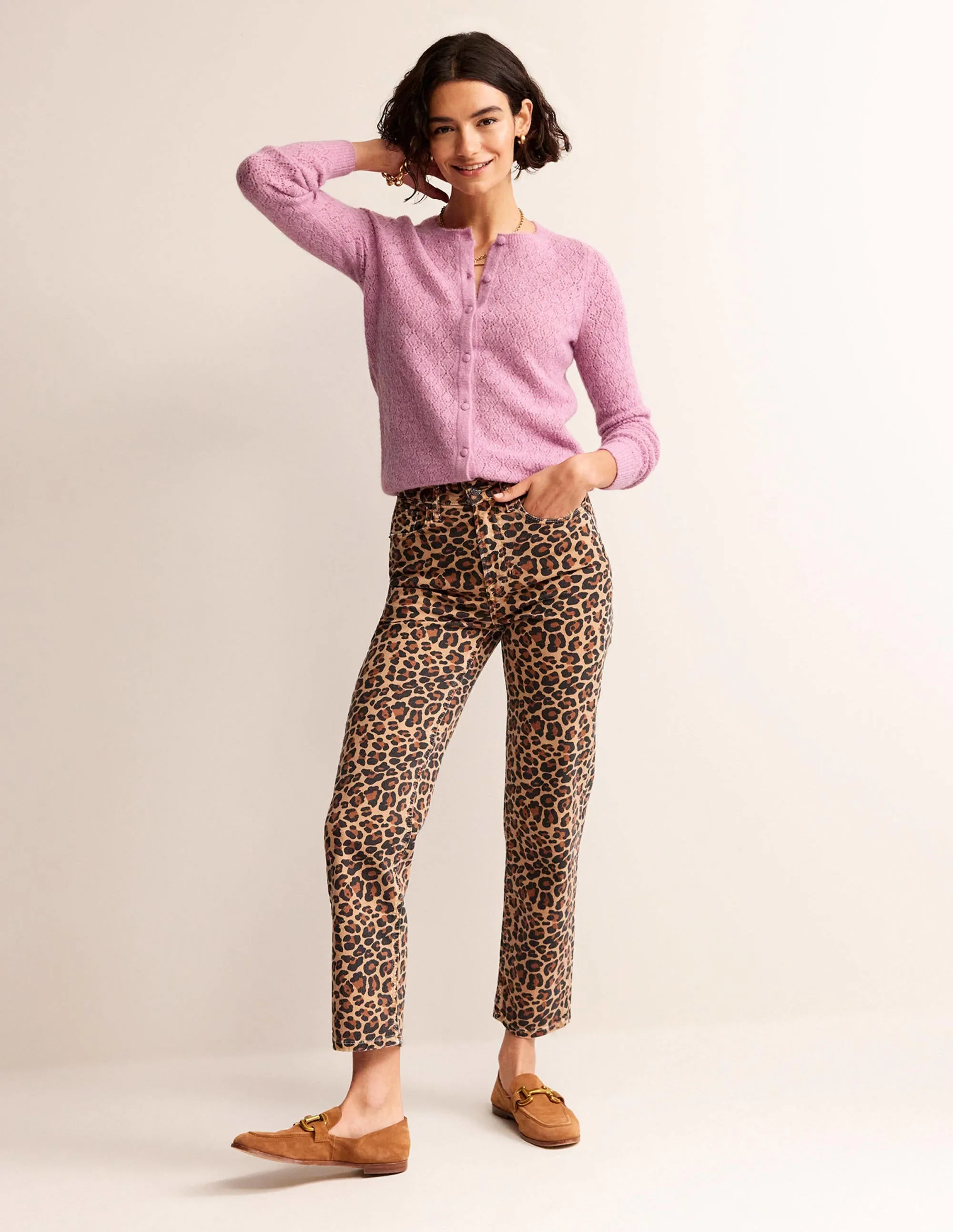 Fluffy Pointelle Cardigan-Strawberry Sherbet