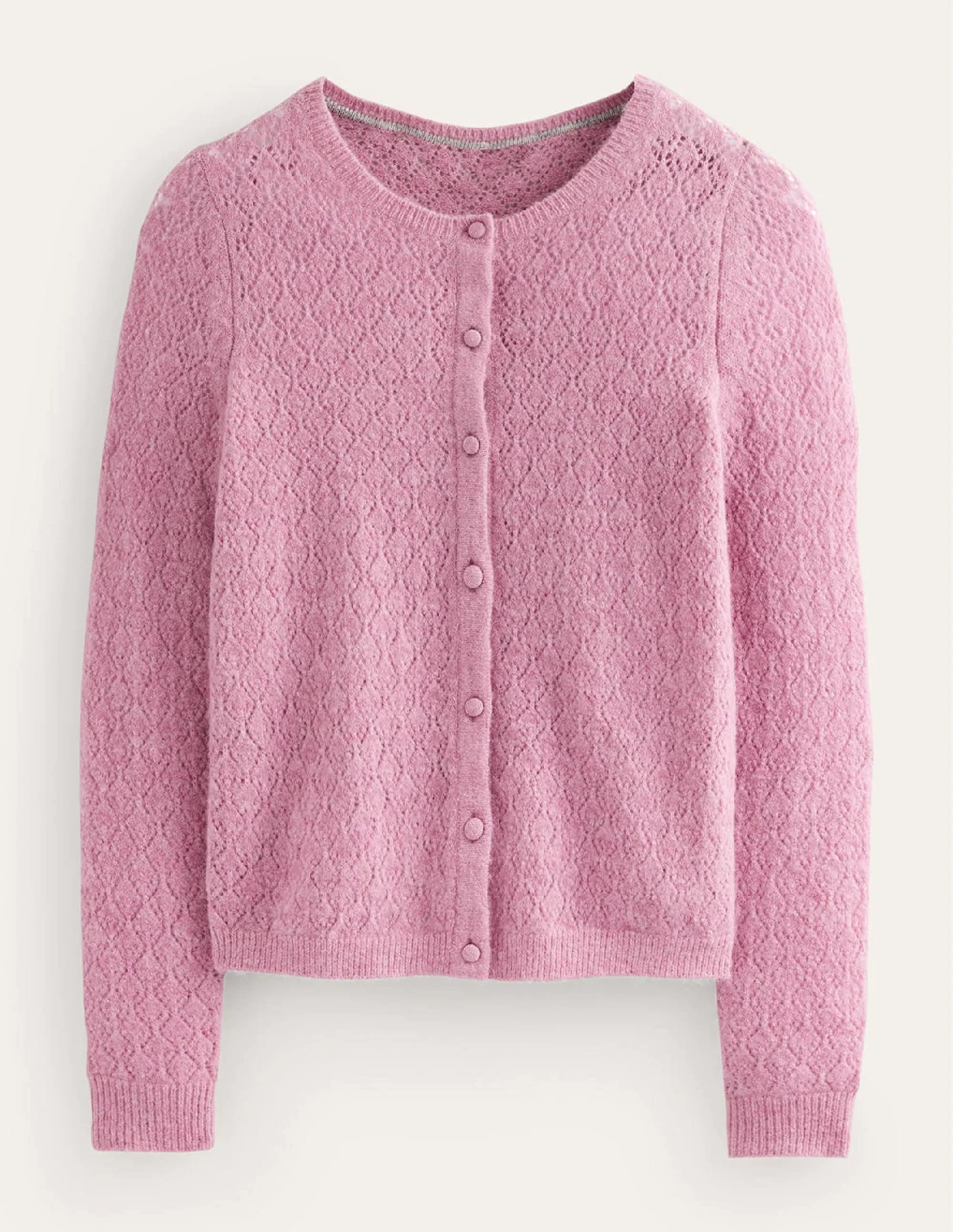 Fluffy Pointelle Cardigan-Strawberry Sherbet