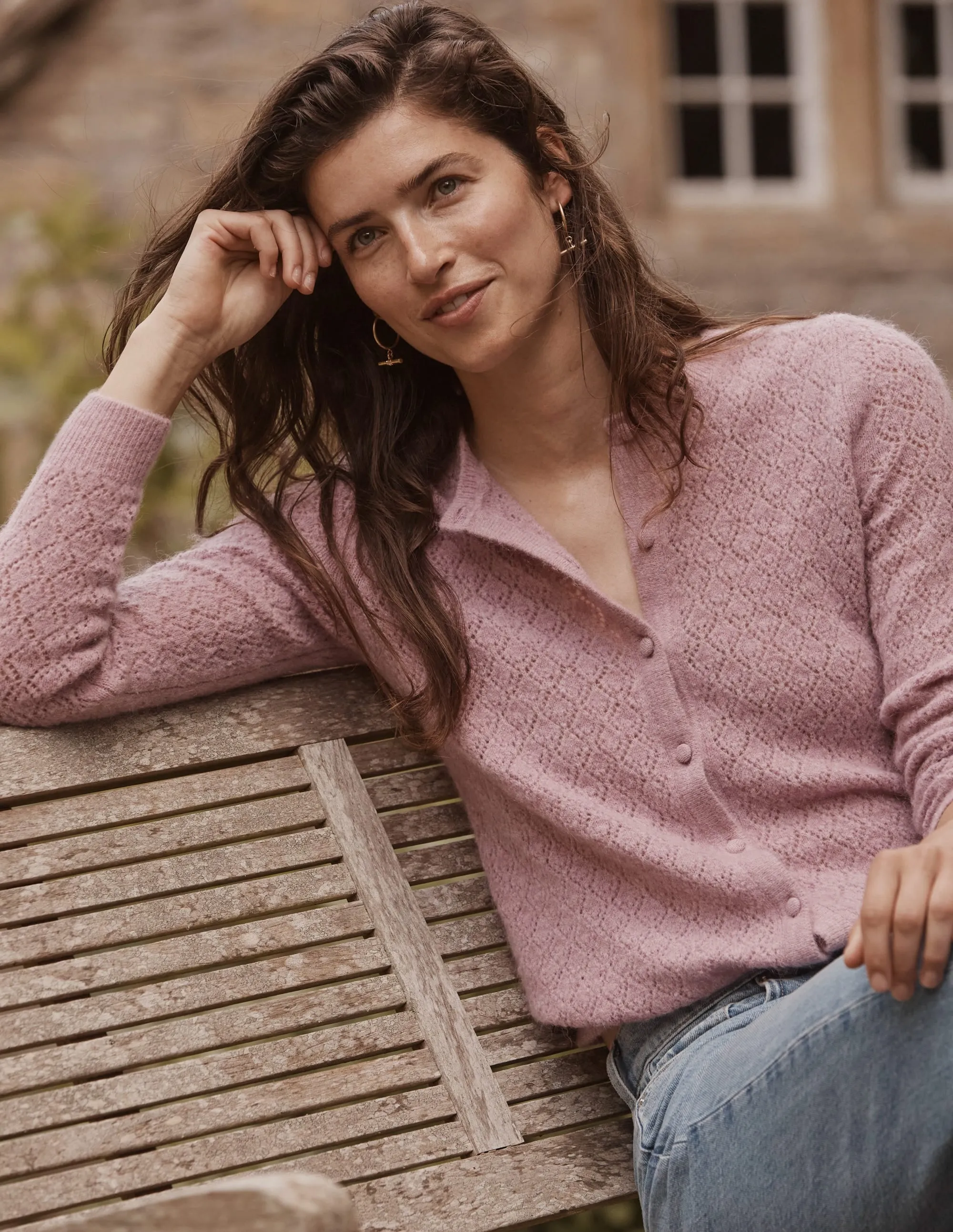 Fluffy Pointelle Cardigan-Strawberry Sherbet