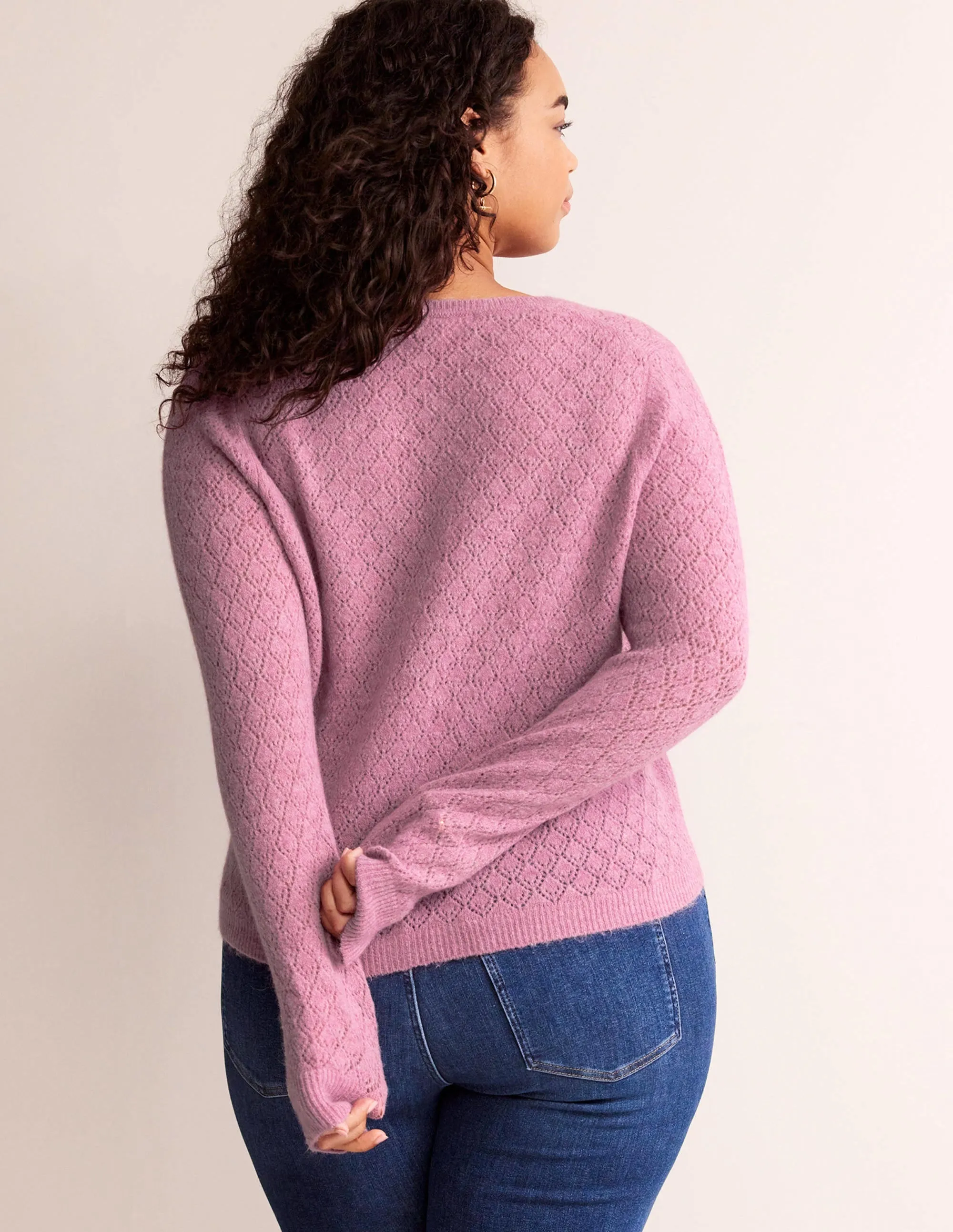 Fluffy Pointelle Cardigan-Strawberry Sherbet