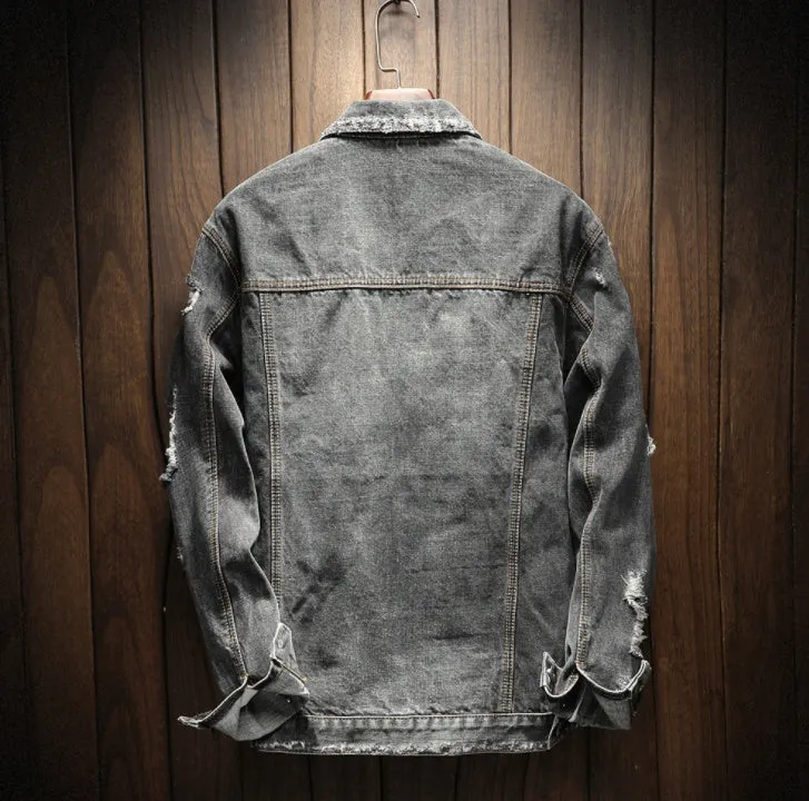 GODLIKE Men's new denim jacket for ./Fashion casual men long-sleeve vintage denim jacket./male grey denim jacket.