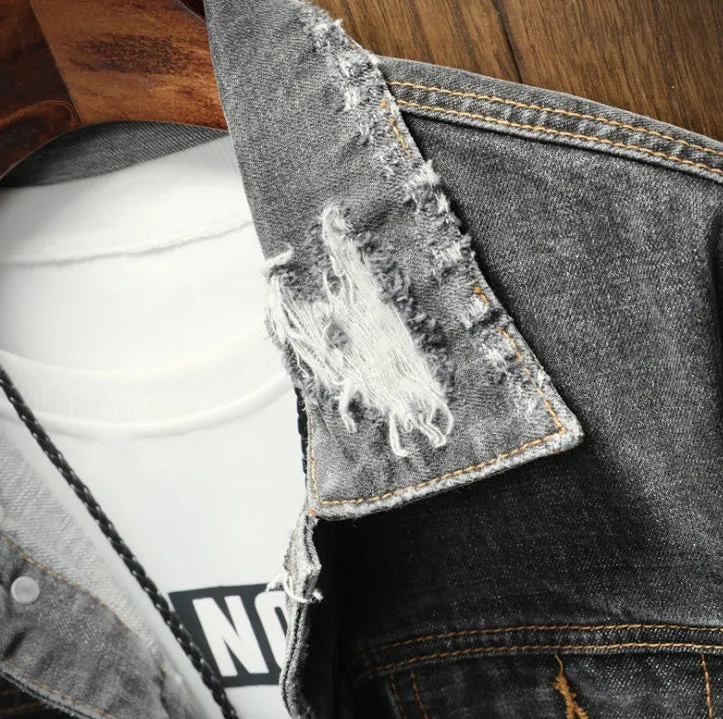 GODLIKE Men's new denim jacket for ./Fashion casual men long-sleeve vintage denim jacket./male grey denim jacket.