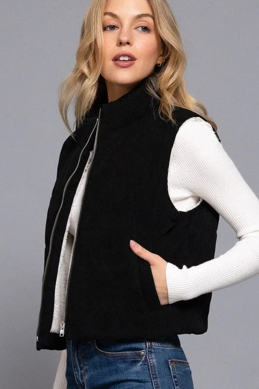 Have You Heard Black Corduroy Puffer Vest