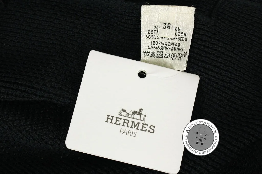Hermes 422712D4 Maille Cotton Silk Cardigan Manches Courtes Bleu Nuit / I3 Cotton 36 Sweaters