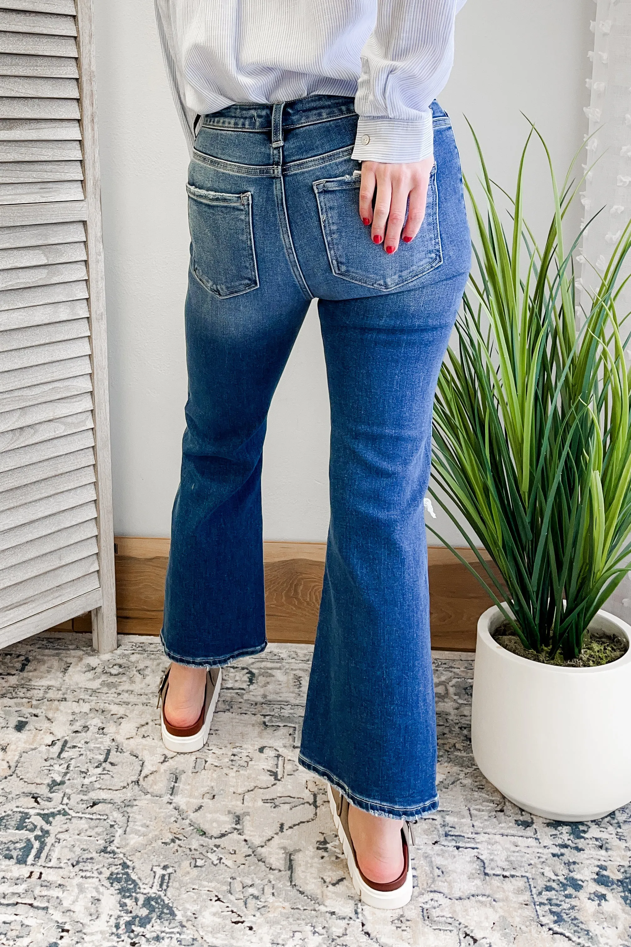 High Rise Distressed Ankle Flare